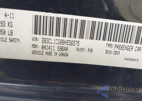 2011 Dodge Charger Police из США, поврежденный, VIN 2B3CL1CG8BH556575